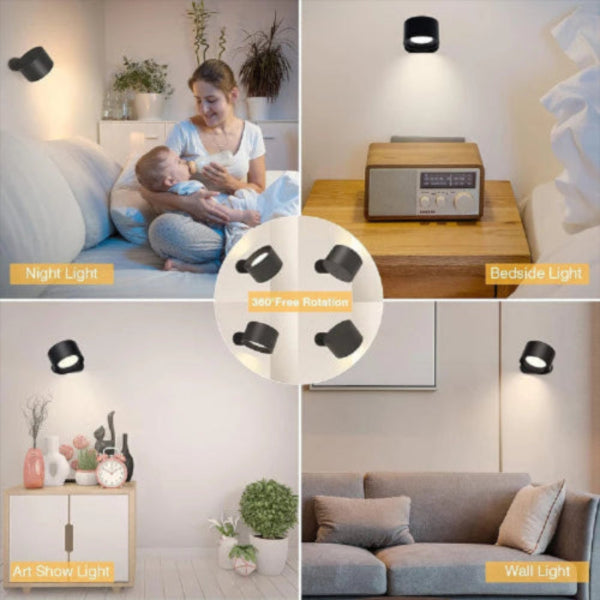 LED Wall Lamp – Touch, USB, 360° Rotatable, Portable Night Light