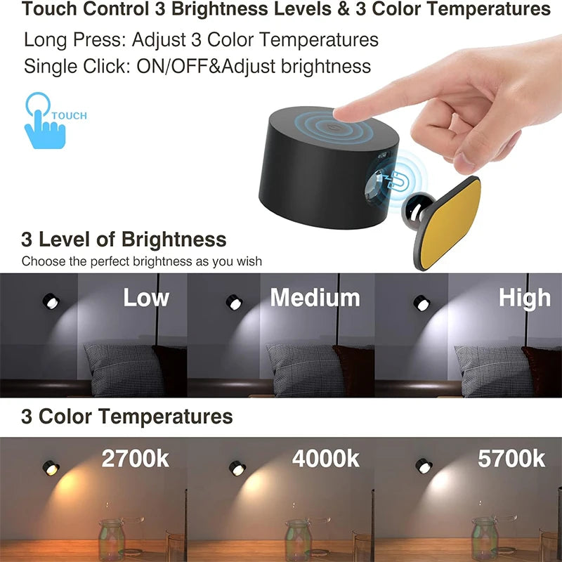 Lighting control device with touch interface and brightness/color temperature adjustments.